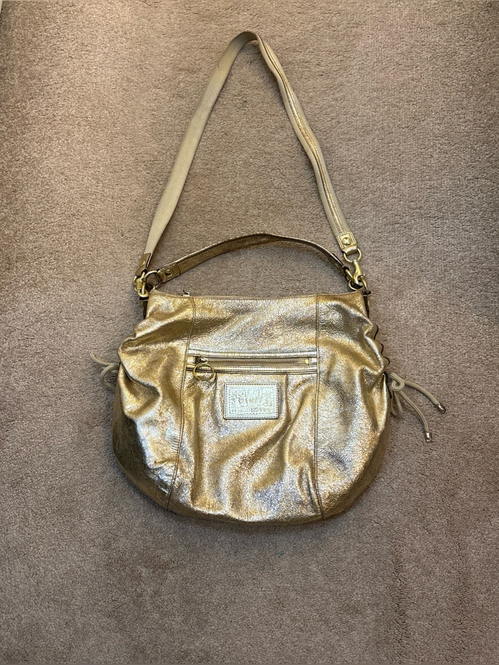 Coach Poppy Gold Handbag Metallic Crossbody Purse EUC